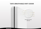 White pillow with breathable knit cover and text on a white background 2-Beautyrest Black BreatheCool 2-Stage Crib and Toddler Mattress