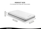 White mattress with dimensions labeled on a white background 8-Beautyrest Black BreatheCool 2-Stage Crib and Toddler Mattress