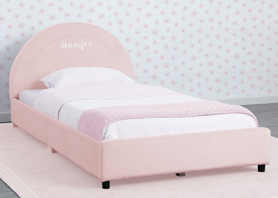 Pink with Velvet Piping (12081) 2-Personalized Upholstered Twin Bed with Round Headboard
