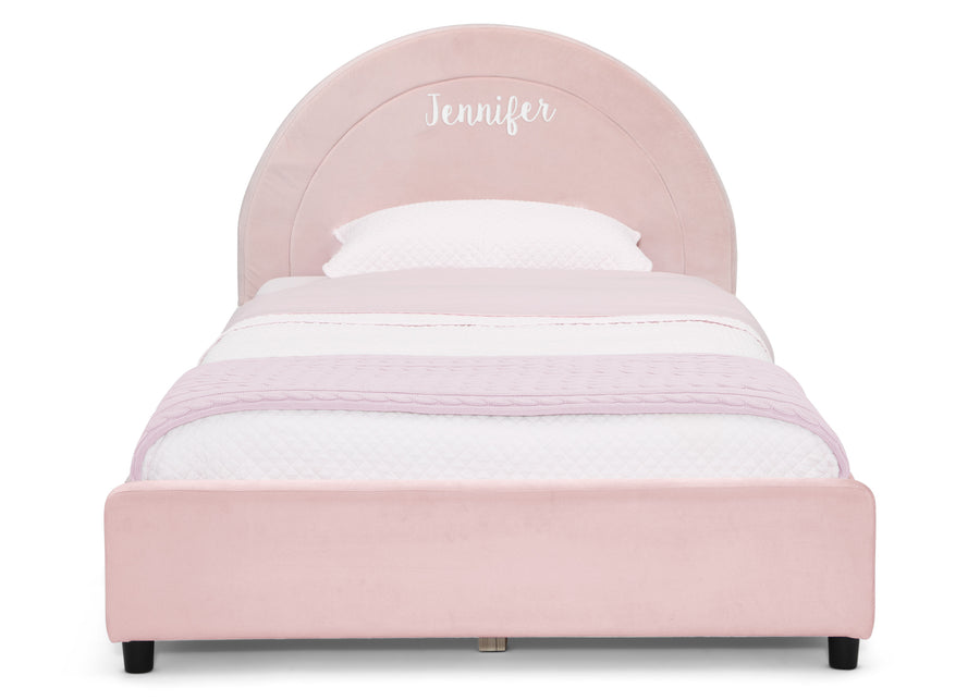 Pink with Velvet Piping (12081) 3-Personalized Upholstered Twin Bed with Round Headboard