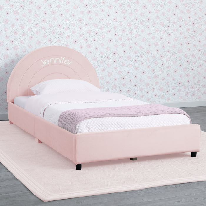 EMBB81573 12082 upholstered twin bed blush quilted velvet lifestyle 101 1-Personalized Upholstered Twin Bed with Round Headboard