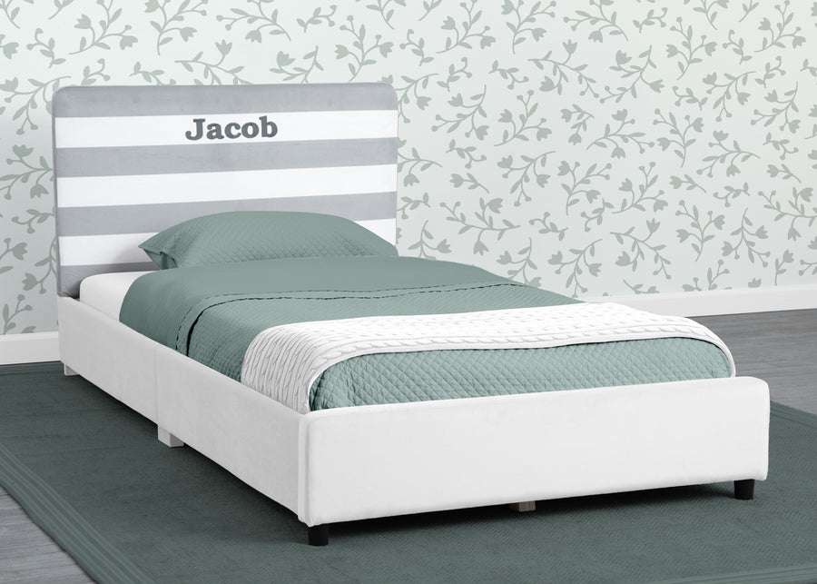 Grey with White Stripes (1603) 23-Personalized Upholstered  Twin Bed with Headboard