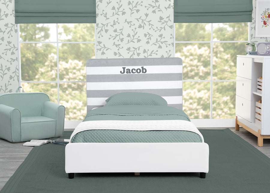 Grey with White Stripes (1603) 22-Personalized Upholstered  Twin Bed with Headboard
