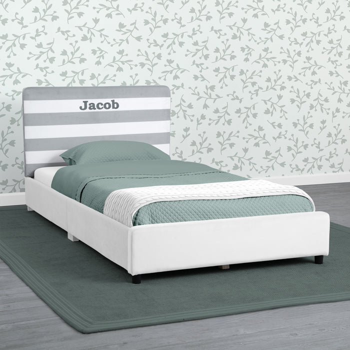 EMBB81573 1603 upholstered twin bed white grey stripes velvet lifestyle 101 0-Personalized Upholstered  Twin Bed with Headboard