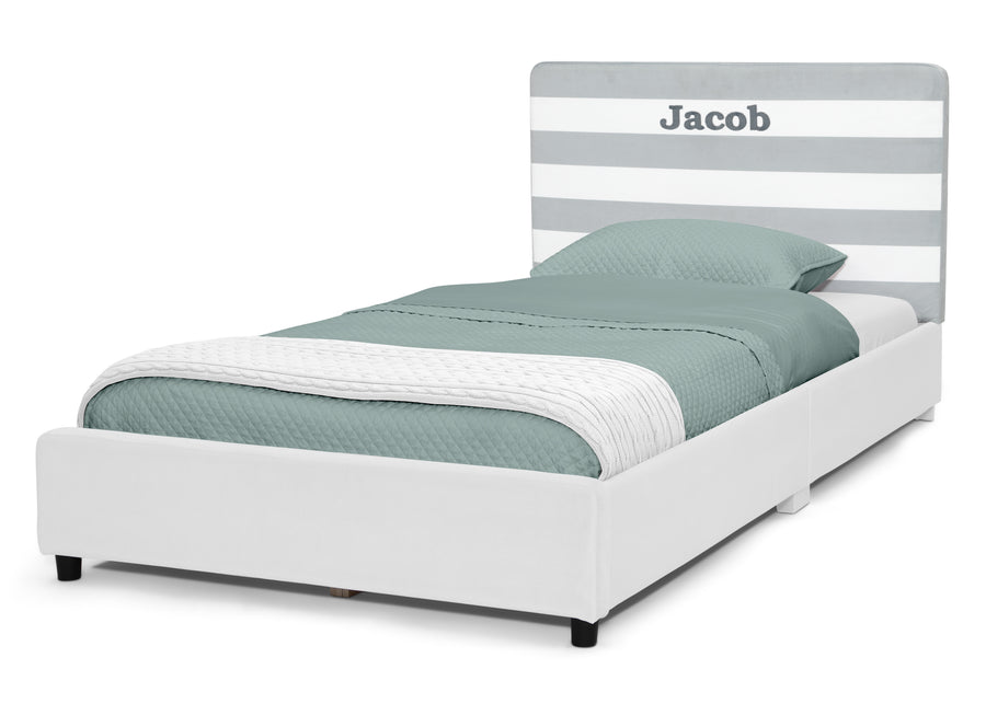 Grey with White Stripes (1603) 26-Personalized Upholstered  Twin Bed with Headboard