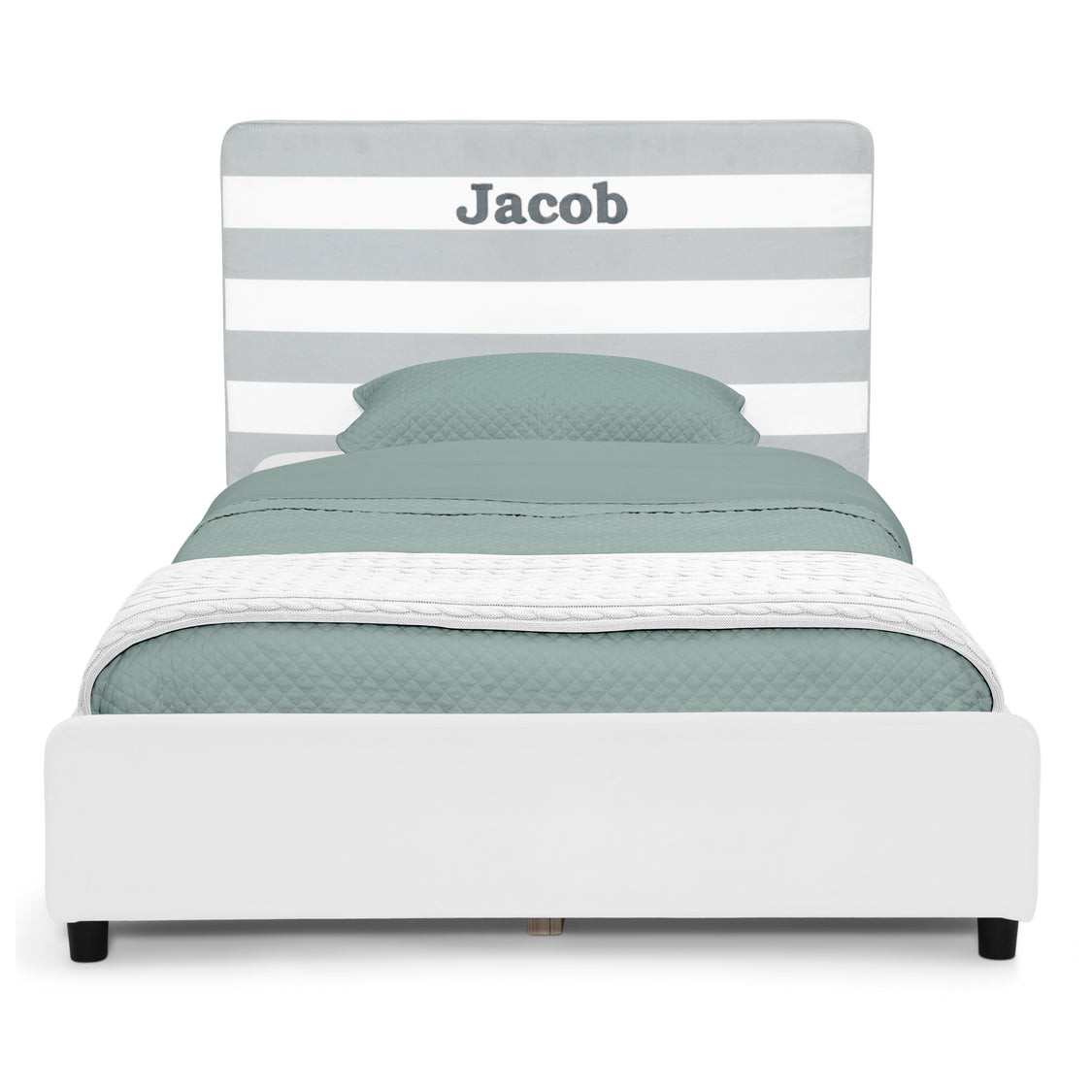 Personalized Upholstered  Twin Bed with Headboard