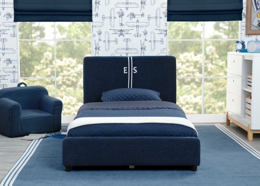 Navy Tweed Stripe (1605) 36-Personalized Upholstered  Twin Bed with Headboard