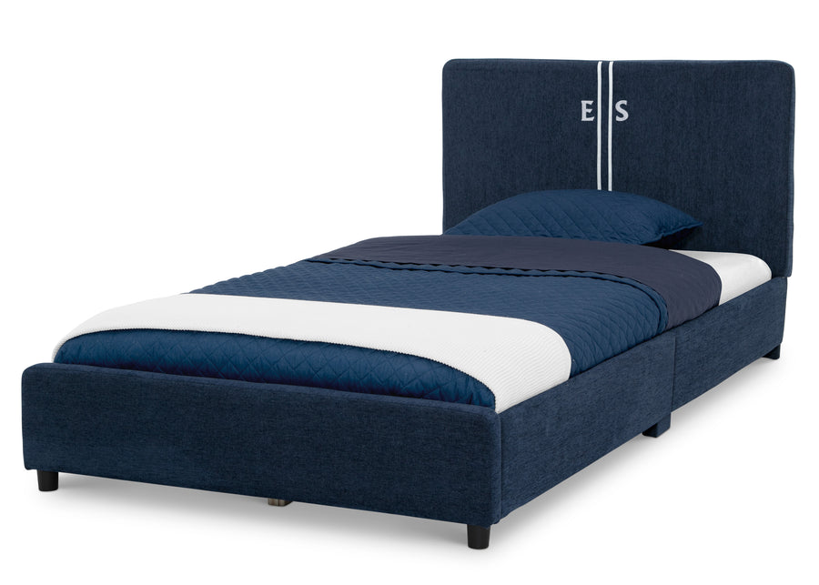 Navy Tweed Stripe (1605) 40-Personalized Upholstered  Twin Bed with Headboard