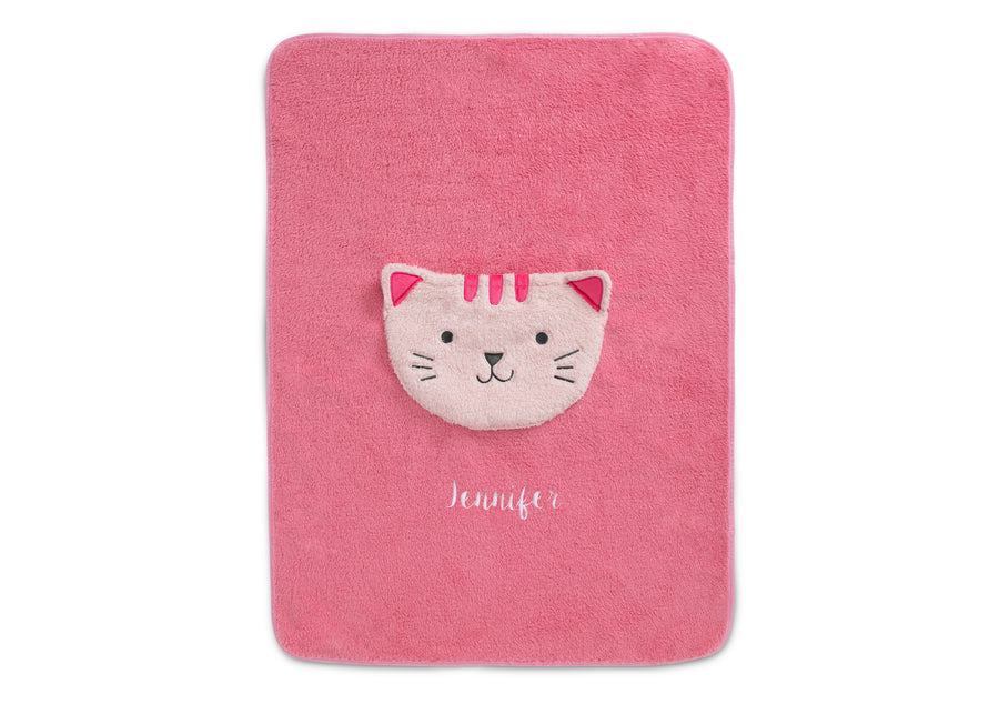 Magenta Cat (1246) 2-Personalized Sherpa Throw Blanket with Storage Pocket for Kids