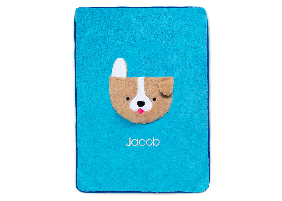 Teal Dog (1247) 12-Personalized Sherpa Throw Blanket with Storage Pocket for Kids