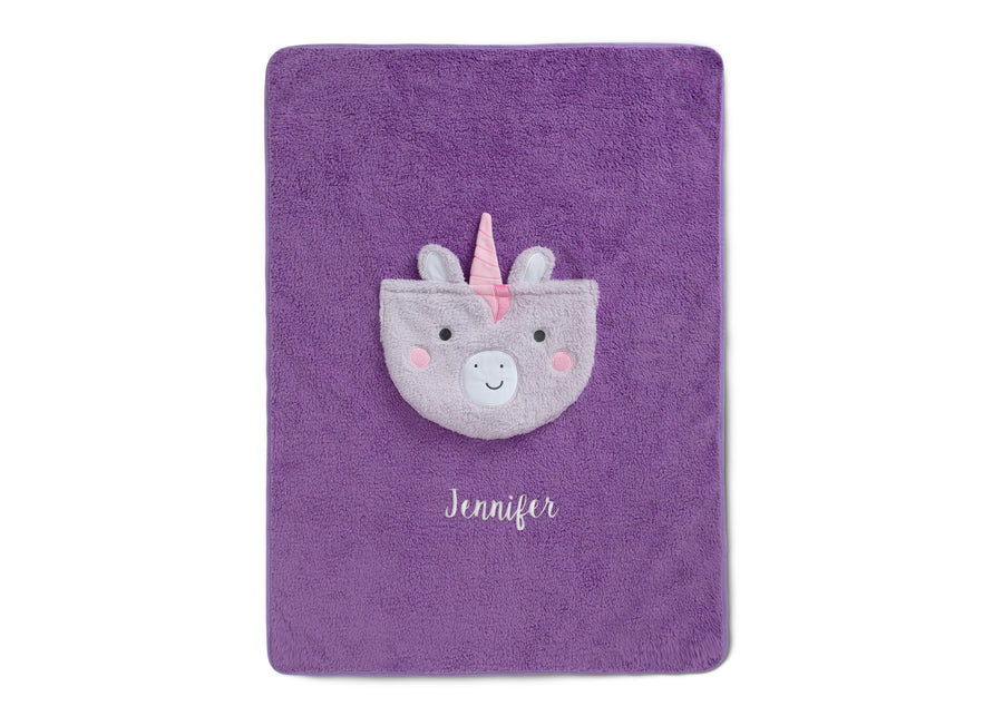 Purple Unicorn (1256) 7-Personalized Sherpa Throw Blanket with Storage Pocket for Kids