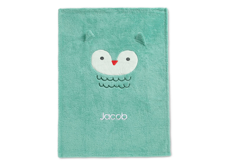 Light Teal Owl (1258) 8-Personalized Sherpa Throw Blanket for Kids