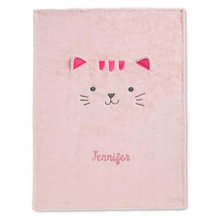 DCB: Pink Cat (1261) 1-Personalized Sherpa Throw Blanket for Kids