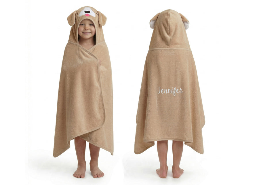 Tan Dog (1239) 7-Personalized Kids Hooded Bath Towel with Pockets