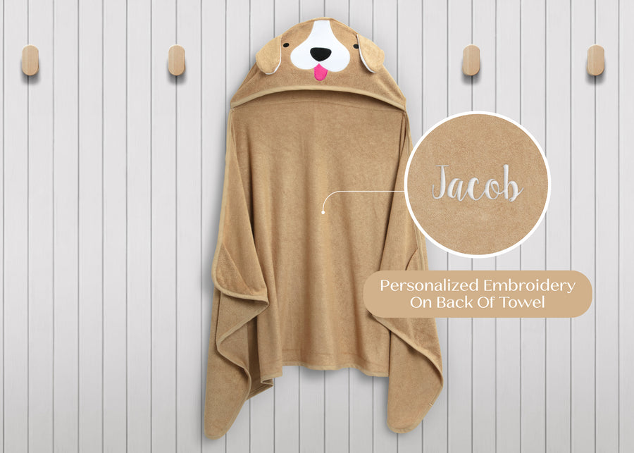 Tan Dog (1239) 5-Personalized Kids Hooded Bath Towel with Pockets