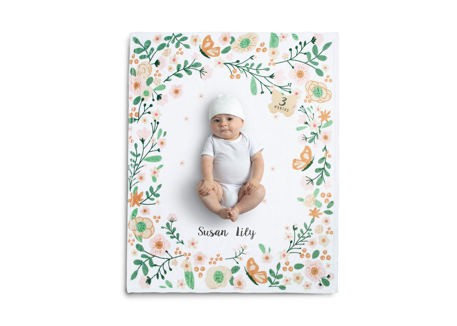 Floral (1287) 1-Personalized Milestone Baby Blanket