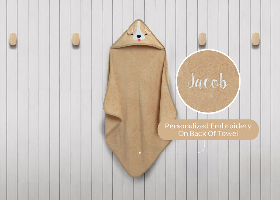 Tan Dog (1239) 6-Personalized Baby Hooded Bath Towel