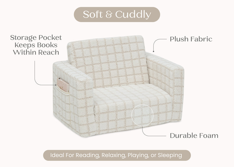 Cream (1708) 13-Checkered Cozee Flip-Out 2-in-1 Convertible Chair to Lounger