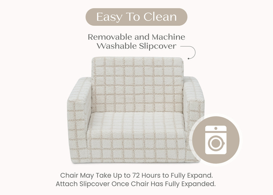 Cream (1708) 11-Checkered Cozee Flip-Out 2-in-1 Convertible Chair to Lounger