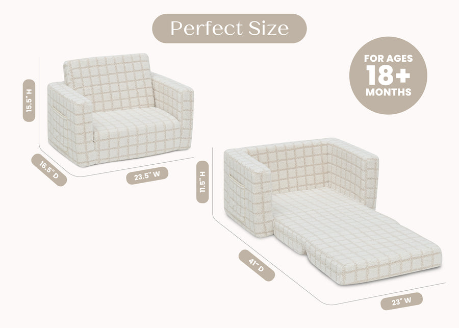 Cream (1708) 12-Checkered Cozee Flip-Out 2-in-1 Convertible Chair to Lounger