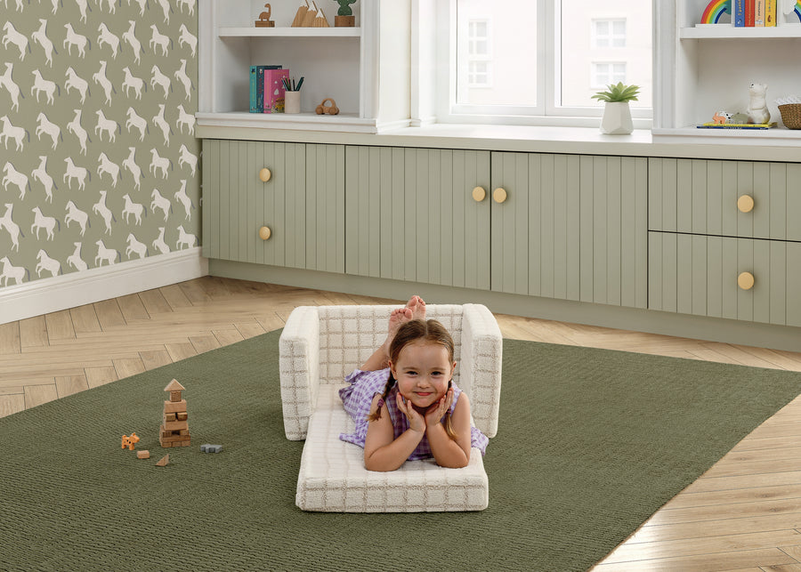 Cream (1708) 9-Checkered Cozee Flip-Out 2-in-1 Convertible Chair to Lounger