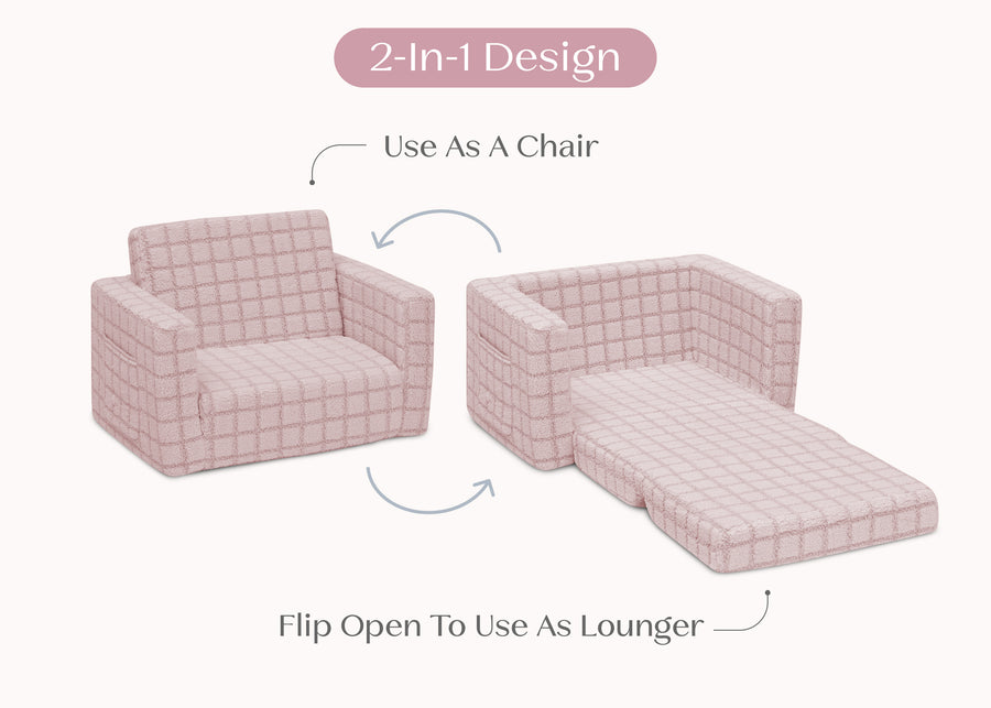 Pink (1710) 24-Checkered Cozee Flip-Out 2-in-1 Convertible Chair to Lounger