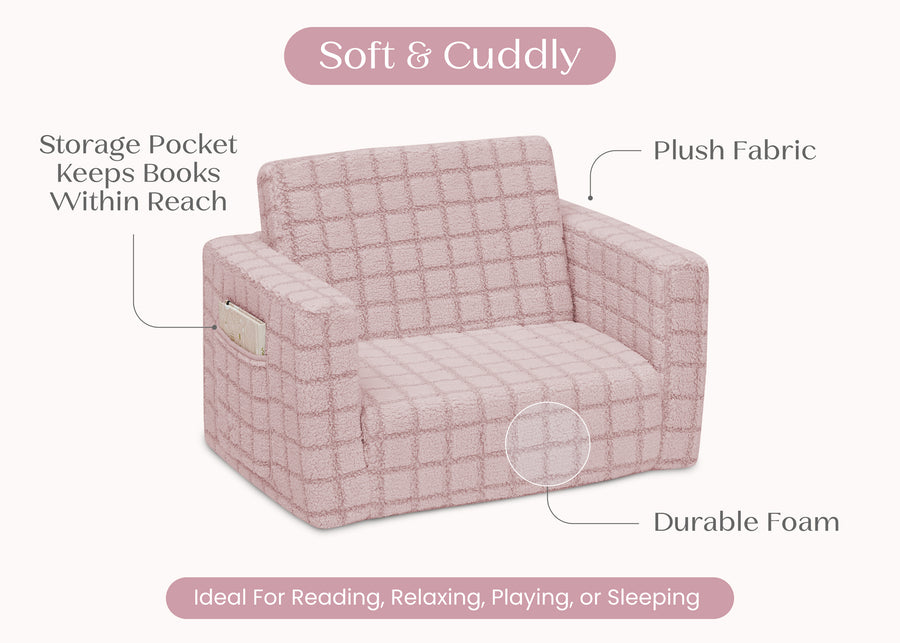 Pink (1710) 27-Checkered Cozee Flip-Out 2-in-1 Convertible Chair to Lounger