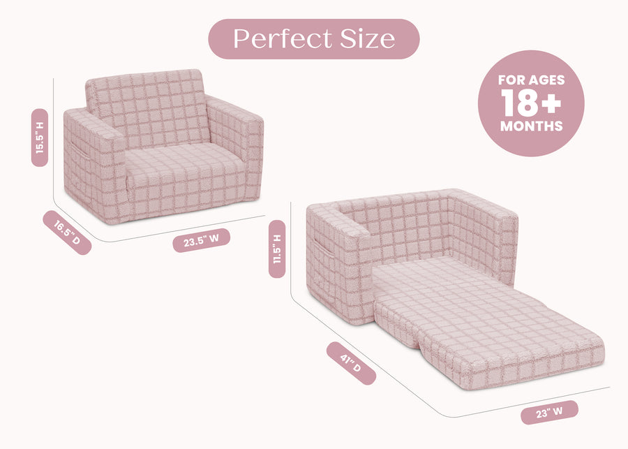 Pink (1710) 26-Checkered Cozee Flip-Out 2-in-1 Convertible Chair to Lounger