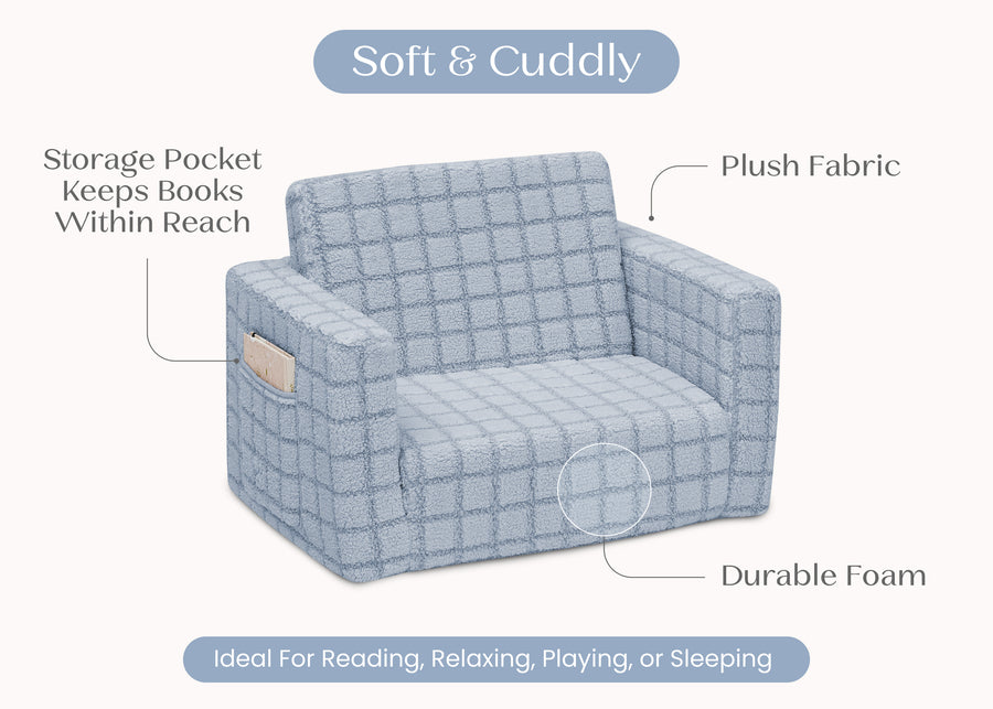 Blue (1711) 6-Checkered Cozee Flip-Out 2-in-1 Convertible Chair to Lounger