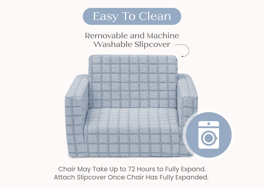 Blue (1711) 4-Checkered Cozee Flip-Out 2-in-1 Convertible Chair to Lounger