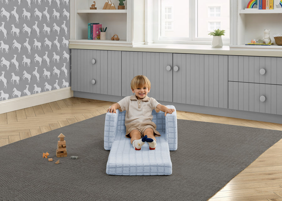 Blue (1711) 2-Checkered Cozee Flip-Out 2-in-1 Convertible Chair to Lounger