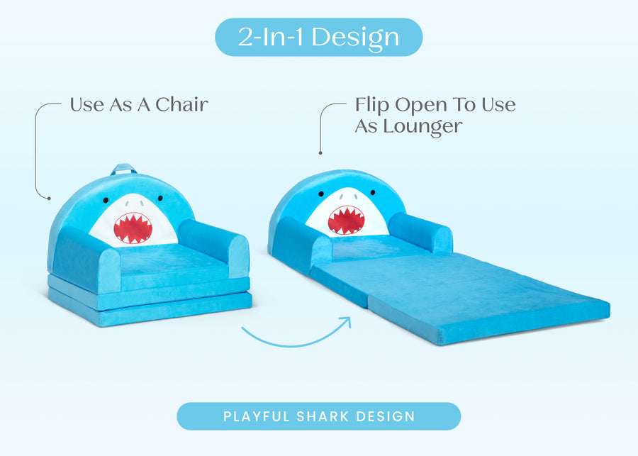 Shark (1714) 3-Cozee Shark Figural Flip-Out 2-in-1 Convertible Chair to Lounger