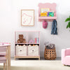 Children's room with pink bookshelf, teddy bear toys, and storage bins. 43-Brannan Bear Bookcase with Bins