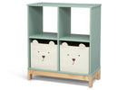 Children's bookshelf with bear face storage bins on a white background 21-Brannan Bear Bookcase with Bins