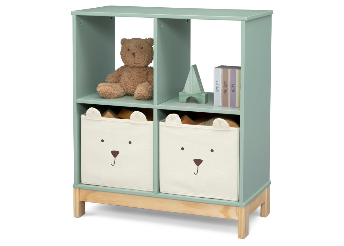 Children's storage unit with teddy bear design on the doors against a white background