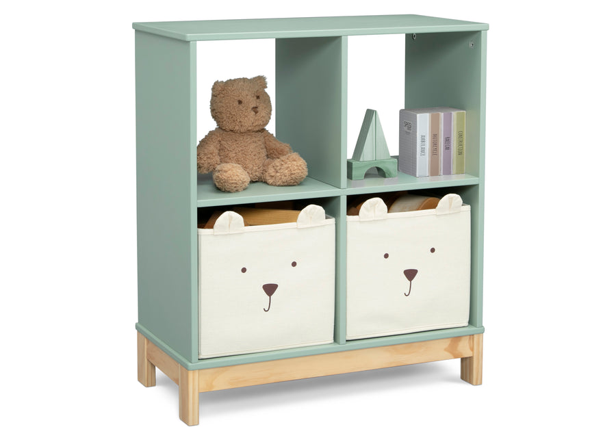 Children's bookshelf with teddy bear and storage bins on a white background 23-Brannan Bear Bookcase with Bins
