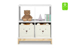 Children's storage unit with teddy bear design on shelves and bins against a white background 50-Brannan Bear Bookcase with Bins