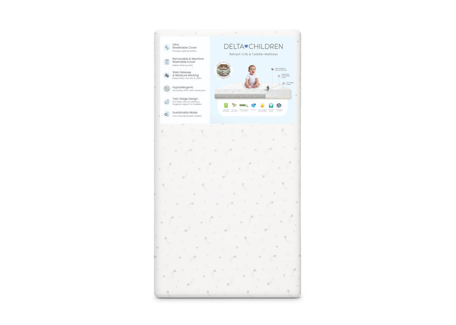 Delta Children crib mattress on a white background 19-Refresh 2-Stage Crib and Toddler Mattress