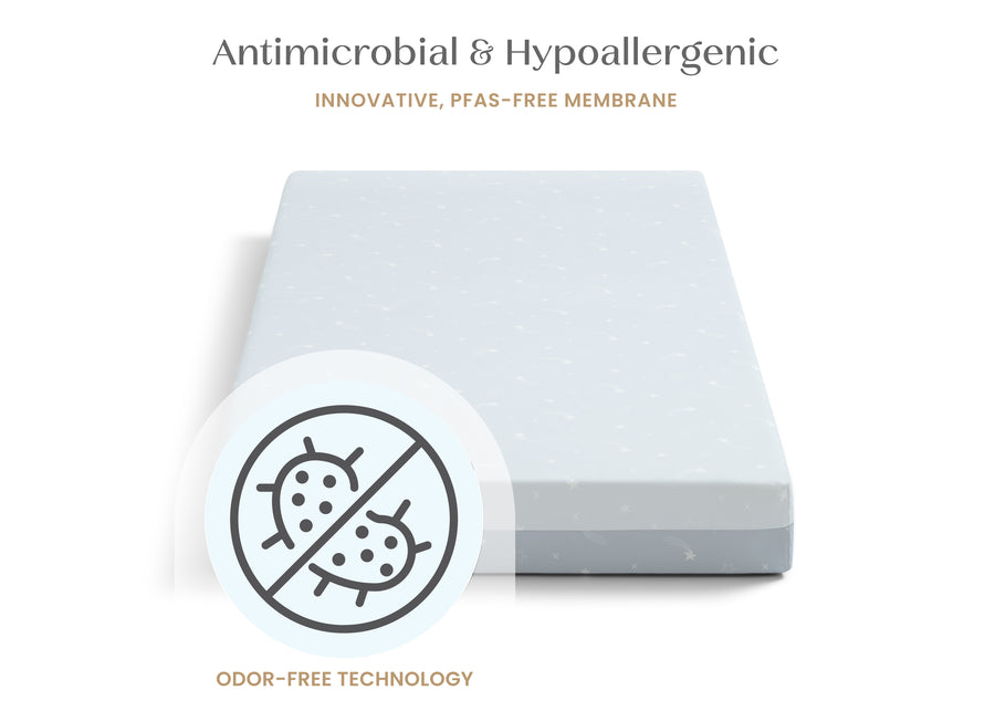 Mattress with antimicrobial and hypoallergenic features on a white background 32-Refresh 2-Stage Crib and Toddler Mattress