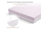 Moisture wicking and stain resistant product packaging with text on a white background 42-Refresh 2-Stage Crib and Toddler Mattress