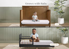 Two-stage bed design that grows with a baby, shown in crib and toddler bed stages. 46-Refresh 2-Stage Crib and Toddler Mattress