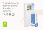 Baby mattress and packaging with safety certification logos on a white background 6-Sweet Beginnings Dual Sided Baby Crib And Toddler Mattress