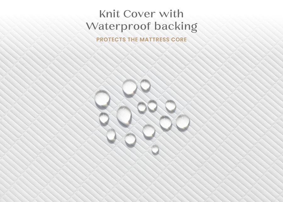 Knit cover with waterproof backing on a textured gray background 5-Sweet Beginnings Dual Sided Baby Crib And Toddler Mattress