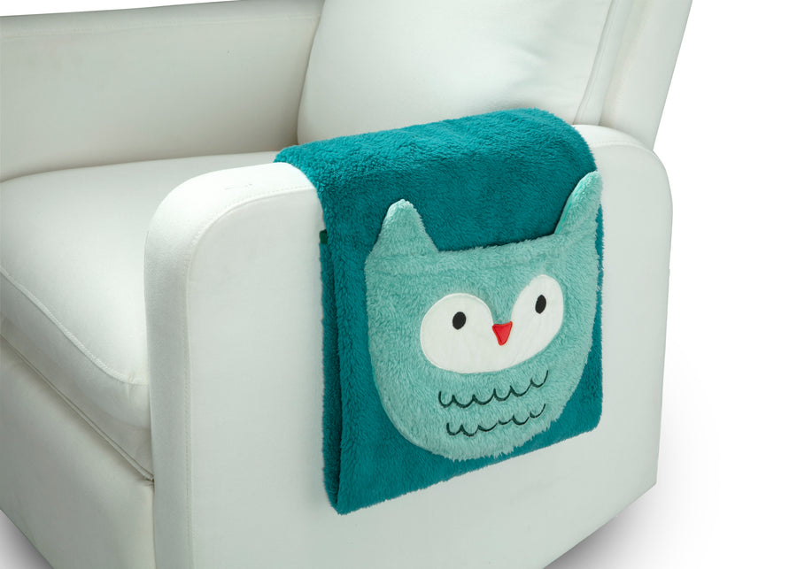 Green Owl (1250) 11-Sherpa Throw Blanket with Storage Pocket for Kids