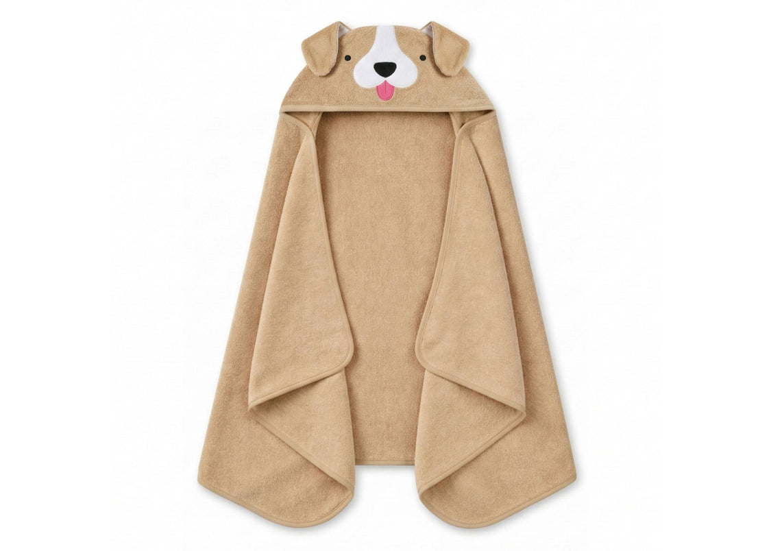 Beige towel with bear design on a white background