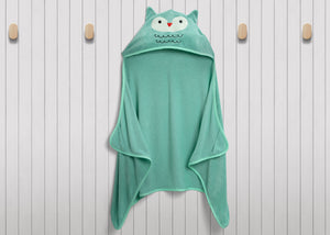 Light Teal Owl (1258) 2-Kids Hooded Bath Towel with Pockets