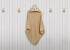 Beige hooded towel with bear design on a wooden background 33-Baby Hooded Bath Towel