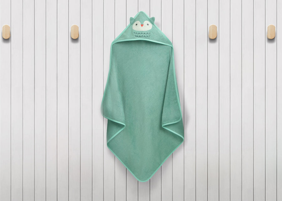 Light Teal Owl (1258) 14-Baby Hooded Bath Towel