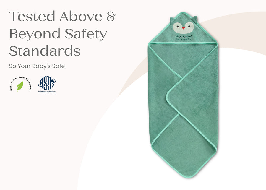 Light Teal Owl (1258) 26-Baby Hooded Bath Towel