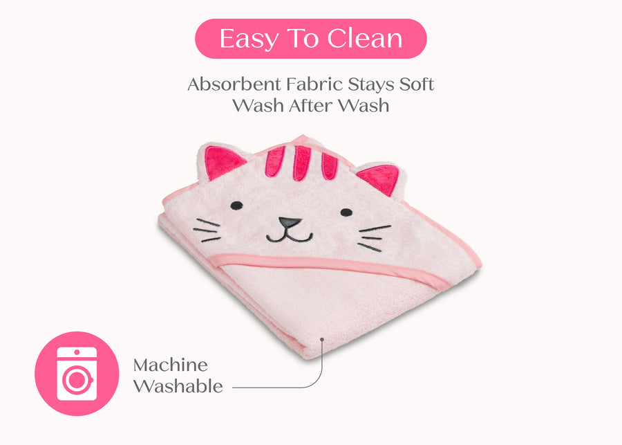 Pink Cat (1261) 34-Baby Hooded Bath Towel